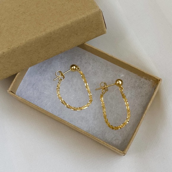 S925 Gold Twist Rope Front Back Earrings - Picture 7 of 9